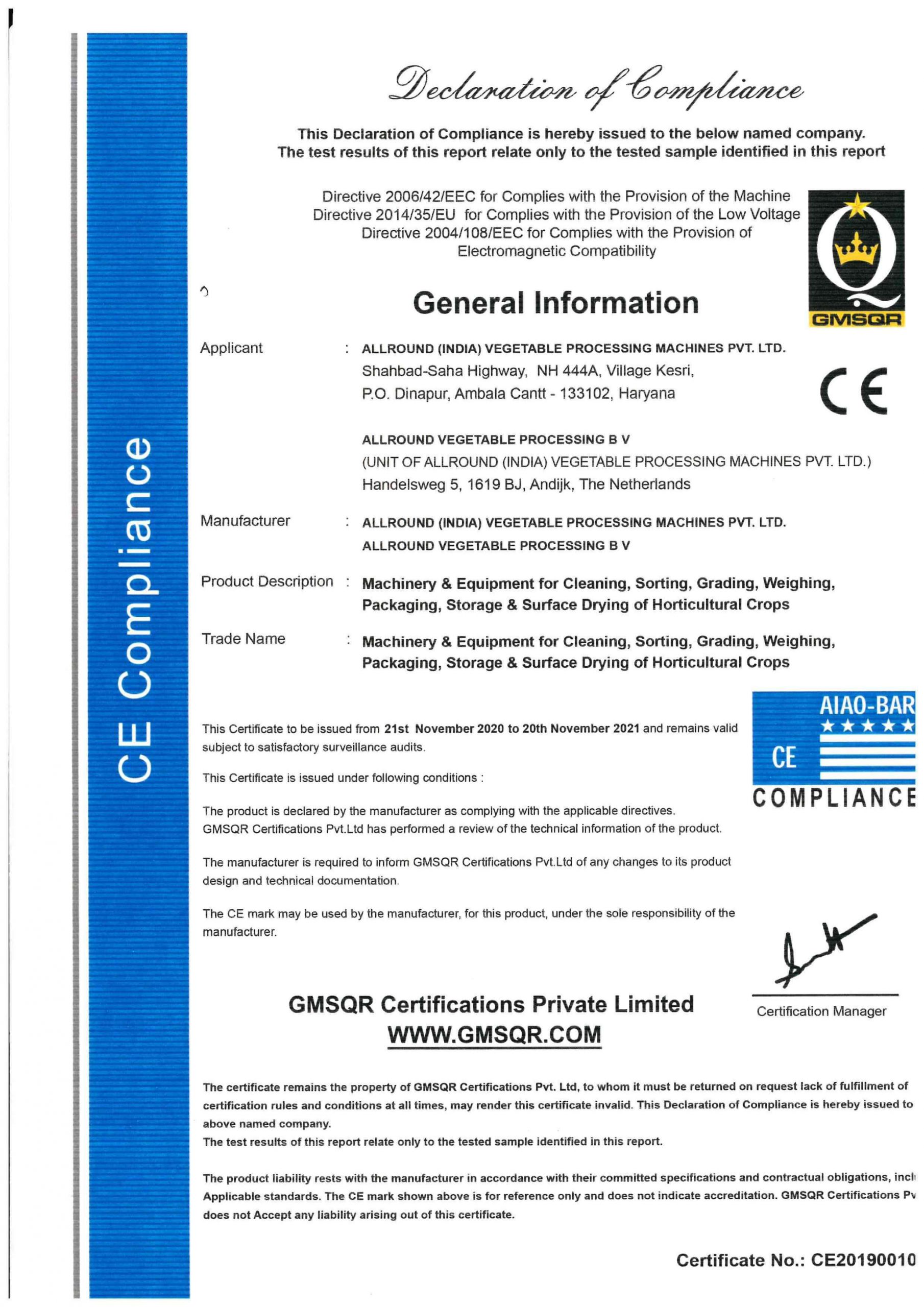 CE certificate